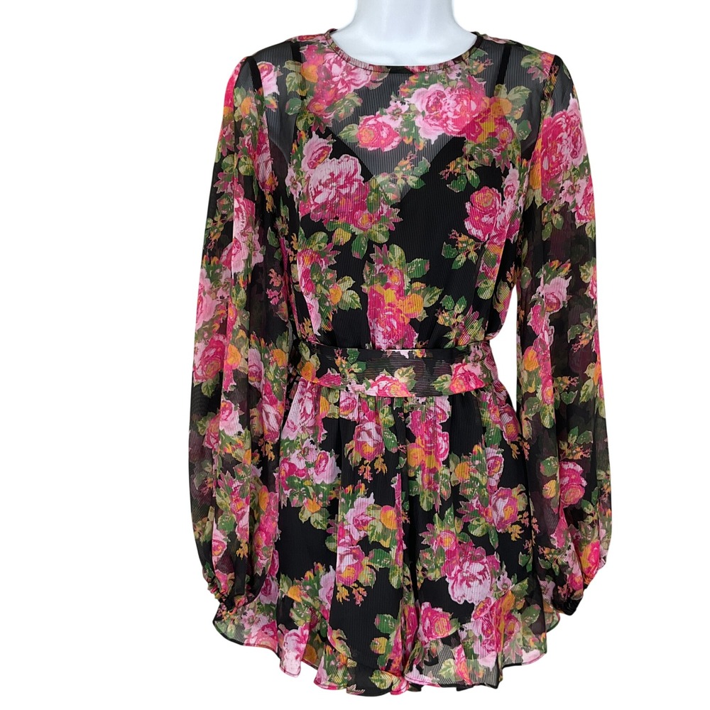 Keepsake Dark Floral Romper Long Sleeve Pleated Chiffon Party Wedding Guest